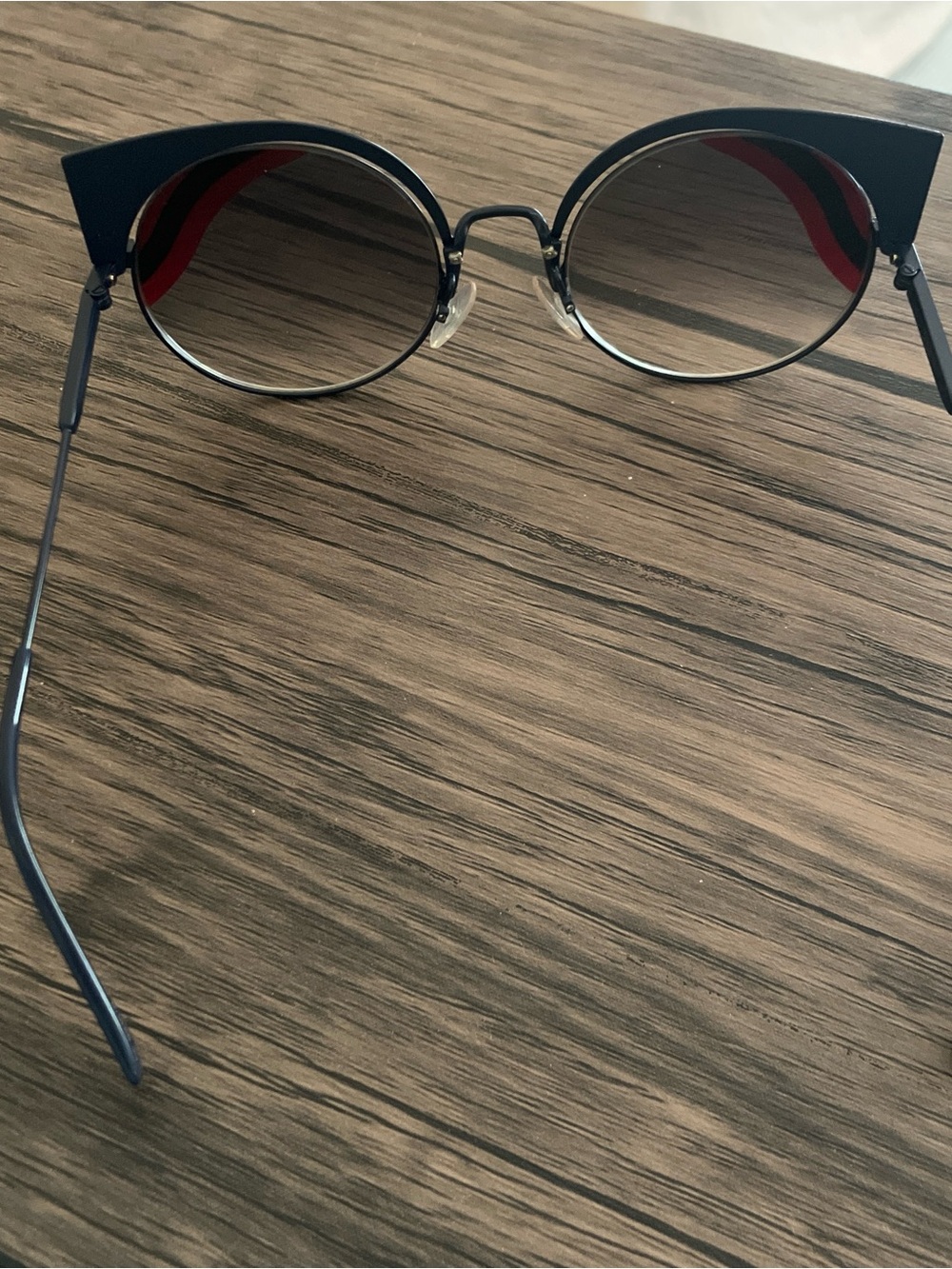 Fendi Hypnoshine FF0215S Round Sunglasses Matte Black with Red Accent - Picture 3 of 5